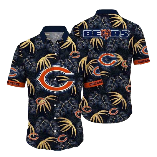 Chicago Bears Palm Leaves Blue Pattern Hawaiian Shirt - Moonbestprint
