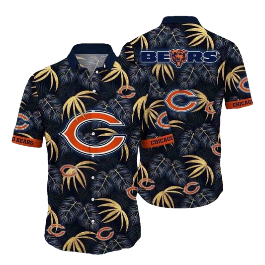 Chicago Bears Palm Leaves Blue Pattern Hawaiian Shirt - Moonbestprint
