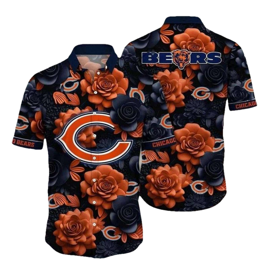 Chicago Bears Orange Floral Defense Hawaiian Shirt - Moonbestprint