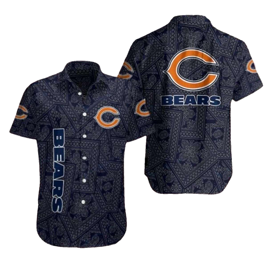 Chicago Bears Navy Elegance Bears Pattern Hawaiian Shirt - Moonbestprint