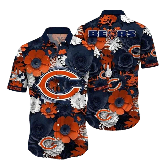 Chicago Bears Navy Night Roses Hawaiian Shirt - Moonbestprint