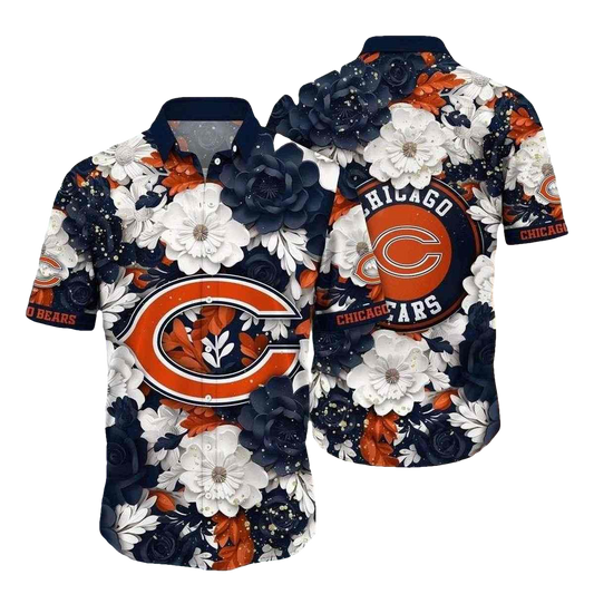 Chicago Bears Nautical Floral Hawaiian Shirt - Moonbestprint