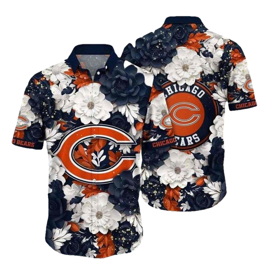 Chicago Bears Nautical Floral Hawaiian Shirt - Moonbestprint
