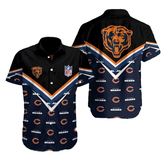 Chicago Bears Nautical Navigator Black And Blue Hawaiian Shirt - Moonbestprint