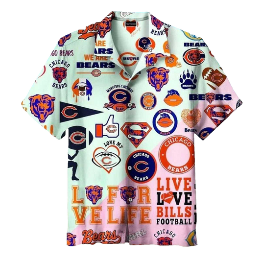 Chicago Bears Multi Logo Fanatic Hawaiian Shirt - Moonbestprint