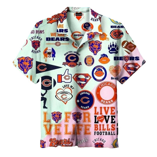 Chicago Bears Multi Logo Fanatic Hawaiian Shirt - Moonbestprint