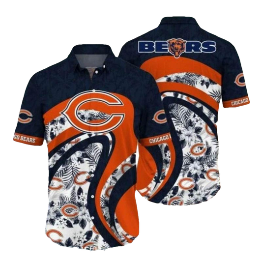 Chicago Bears Logo With Swirl And Floral Design Hawaiian Shirt - Moonbestprint