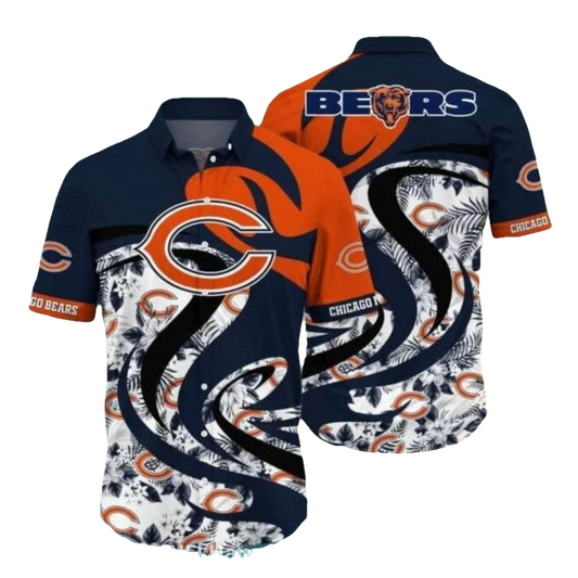 Chicago Bears Logo With Swirl And Floral Accents Hawaiian Shirt - Moonbestprint