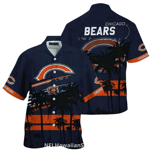 Chicago Bears Logo With Stadium And Tropical Theme Hawaiian Shirt - Moonbestprint