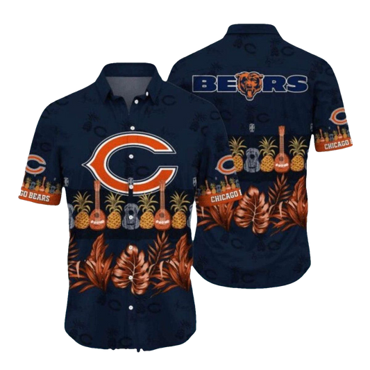 Chicago Bears Logo With Pineapple And Guitar Hawaiian Shirt - Moonbestprint