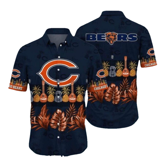 Chicago Bears Logo With Pineapple And Guitar Hawaiian Shirt - Moonbestprint