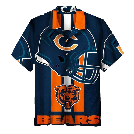 Chicago Bears Logo With Large Helmet Graphic Hawaiian Shirt - Moonbestprint