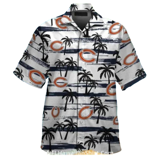 Chicago Bears Logo With Grayscale Palm Tree Hawaiian Shirt - Moonbestprint