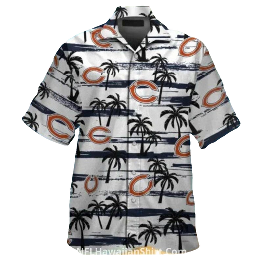 Chicago Bears Logo With Grayscale Palm Tree Hawaiian Shirt - Moonbestprint