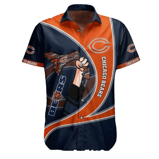 Chicago Bears Logo With Fist And Team Scarf Hawaiian Shirt - Moonbestprint
