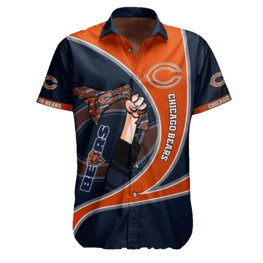 Chicago Bears Logo With Fist And Team Scarf Hawaiian Shirt - Moonbestprint