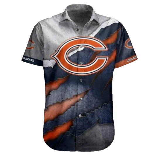 Chicago Bears Logo With Claw Marks And Grunge Style Hawaiian Shirt - Moonbestprint