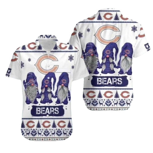 Chicago Bears Logo With Christmas Gnome Hawaiian Shirt - Moonbestprint