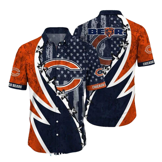 Chicago Bears Logo With American Flag Hawaiian Shirt - Moonbestprint