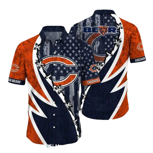 Chicago Bears Logo With American Flag Hawaiian Shirt - Moonbestprint
