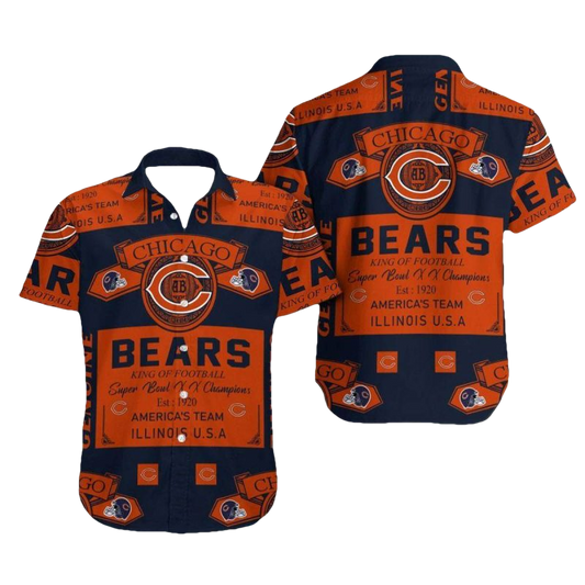 Chicago Bears Logo Vintage Blue And Orange Pattern Hawaiian Shirt - Moonbestprint
