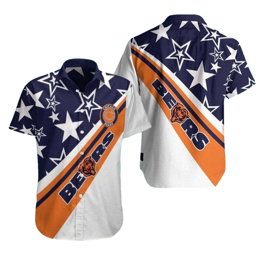 Chicago Bears Logo Stars And Stripes Hawaiian Shirt - Moonbestprint