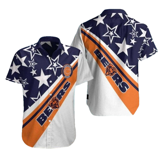 Chicago Bears Logo Stars And Stripes Hawaiian Shirt - Moonbestprint