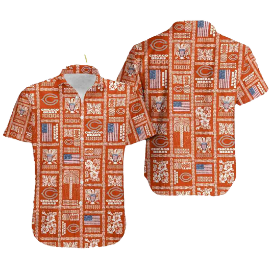 Chicago Bears Logo Retro Orange Pattern Hawaiian Shirt - Moonbestprint