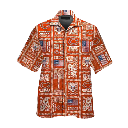 Chicago Bears Logo Retro Orange Pattern Hawaiian Shirt - Moonbestprint