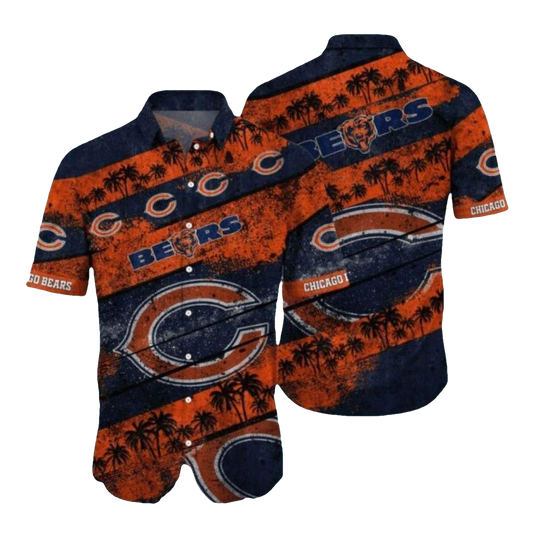 Chicago Bears Logo Palm Tree And Vintage Hawaiian Shirt - Moonbestprint