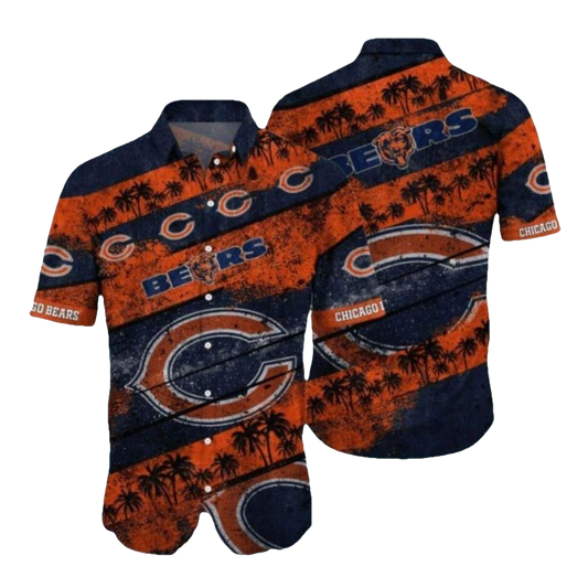 Chicago Bears Logo Palm Tree And Vintage Hawaiian Shirt - Moonbestprint