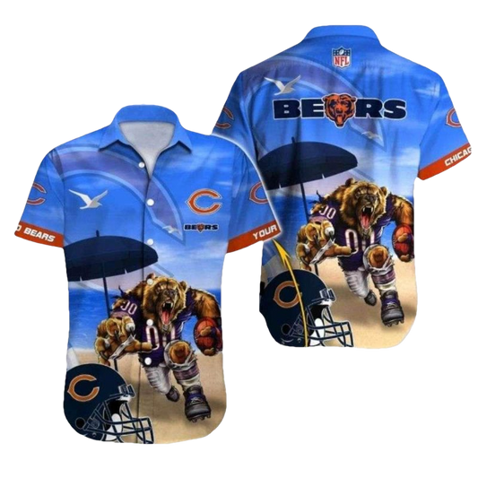 Chicago Bears Logo Mascot And Helmet Hawaiian Shirt - Moonbestprint