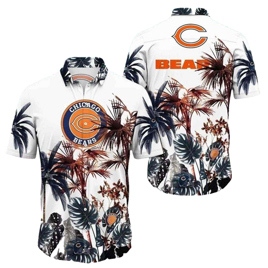 Chicago Bears Logo Palm Shadows White Hawaiian Shirt - Moonbestprint