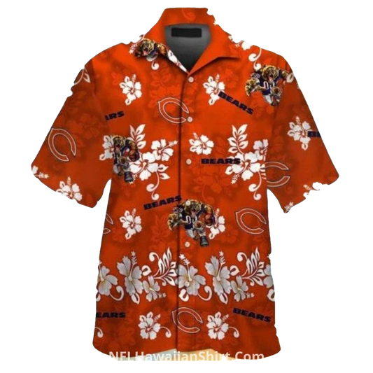 Chicago Bears Logo Floral And Mascot Hawaiian Shirt - Moonbestprint