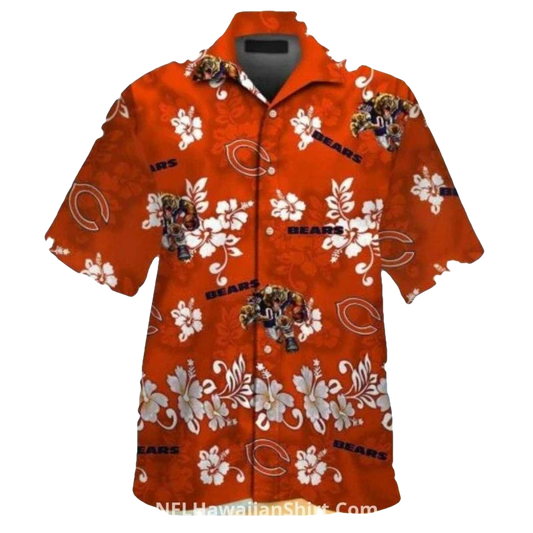 Chicago Bears Logo Floral And Mascot Hawaiian Shirt - Moonbestprint