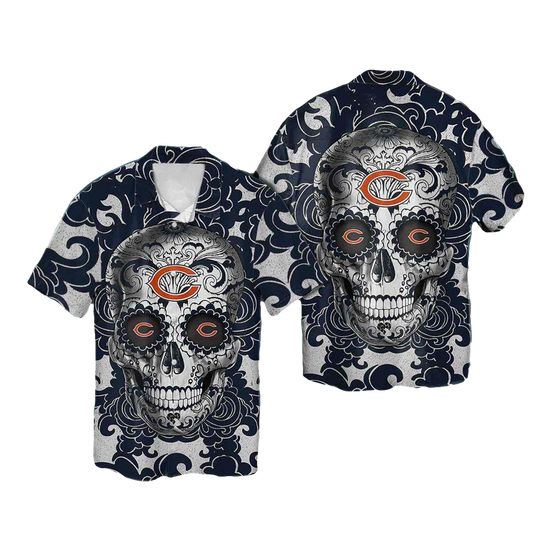 Chicago Bears Logo And Sugar Skull Hawaiian Shirt - Moonbestprint