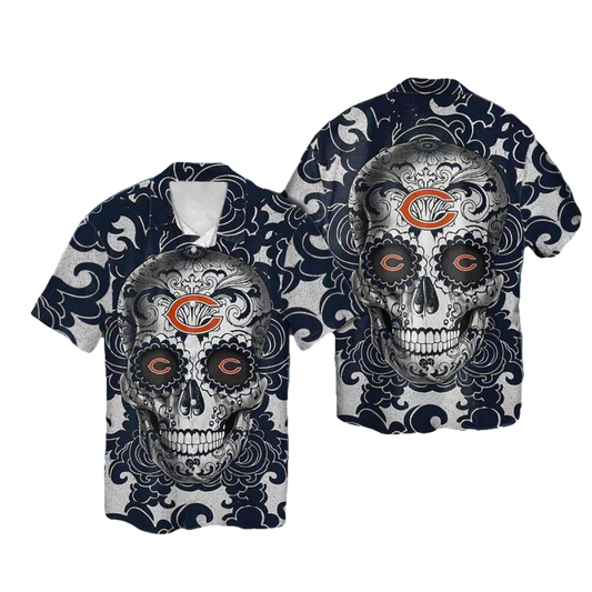 Chicago Bears Logo And Sugar Skull Hawaiian Shirt - Moonbestprint