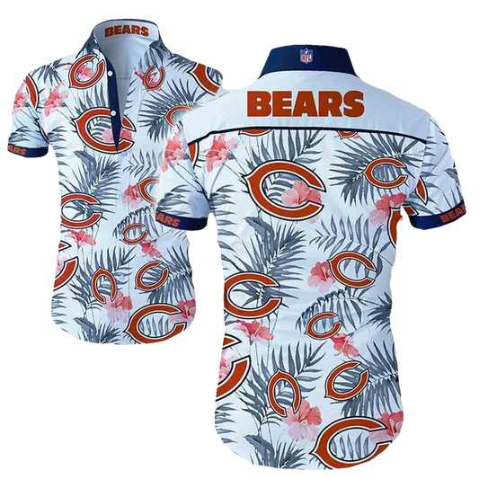 Chicago Bears Logo And Palm Leaves White Hawaiian Shirt - Moonbestprint