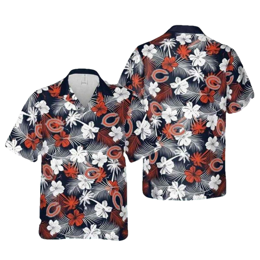 Chicago Bears Logo And Floral Palm Pattern Hawaiian Shirt - Moonbestprint