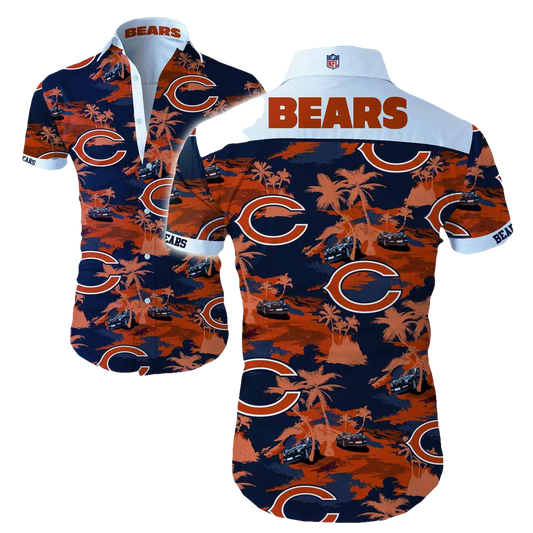 Chicago Bears Logo And Cars Coconuts Pattern Hawaiian Shirt - Moonbestprint