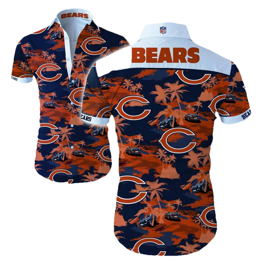 Chicago Bears Logo And Cars Coconuts Pattern Hawaiian Shirt - Moonbestprint