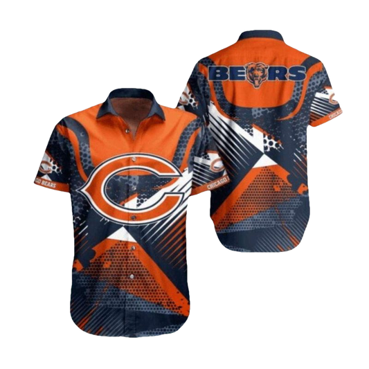 Chicago Bears Geometric And Striped Logo Hawaiian Shirt - Moonbestprint