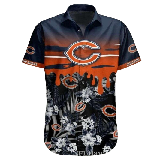 Chicago Bears Floral Stripe Hawaiian Shirt - Moonbestprint