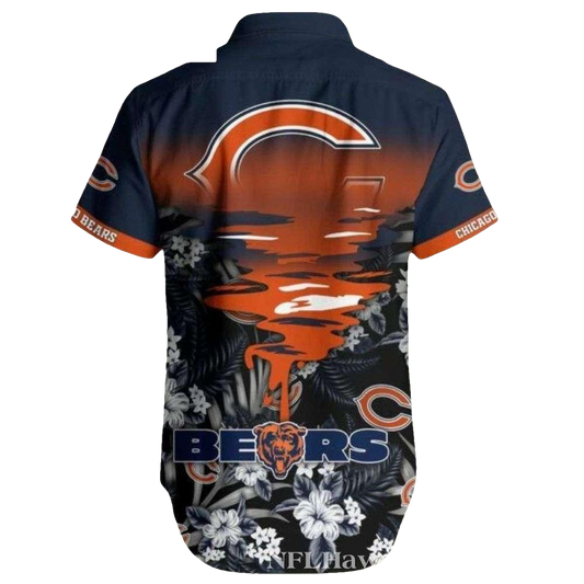 Chicago Bears Floral Stripe Hawaiian Shirt - Moonbestprint