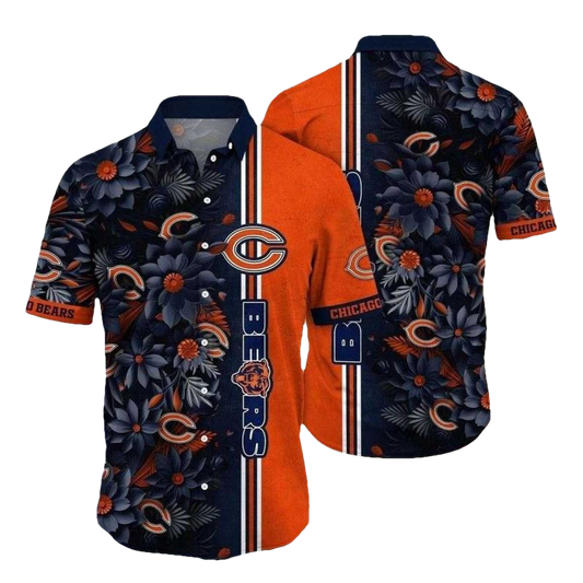 Chicago Bears Floral Fanfare Hawaiian Shirt - Moonbestprint