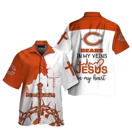 Chicago Bears Faithful Spirit Cross Bears In My Veins Hawaiian Shirt - Moonbestprint