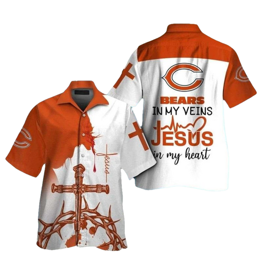 Chicago Bears Faithful Spirit Cross Bears In My Veins Hawaiian Shirt - Moonbestprint