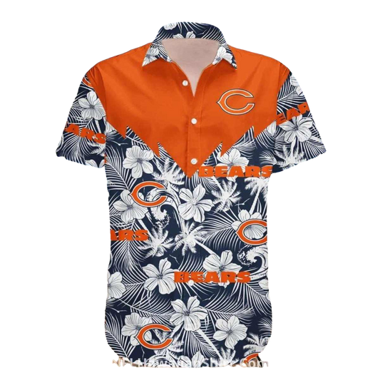 Chicago Bears Floral And Bold Lettering Hawaiian Shirt - Moonbestprint
