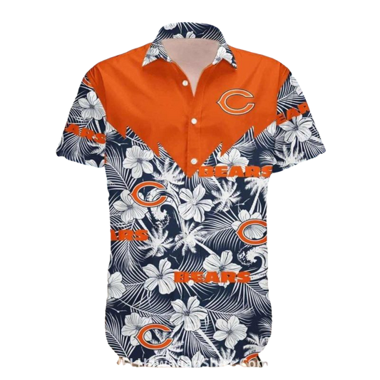 Chicago Bears Floral And Bold Lettering Hawaiian Shirt - Moonbestprint