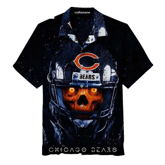 Chicago Bears Dark Skull Football Helmet Hawaiian Shirt - Moonbestprint